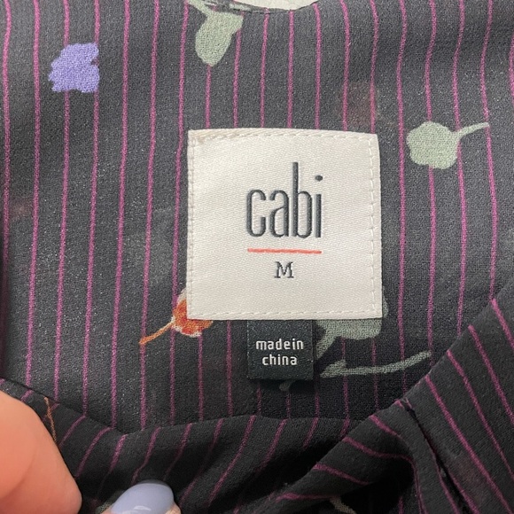 cAbi Womens Tank Ruffle top blouse black floral striped size Medium - Picture 4 of 5